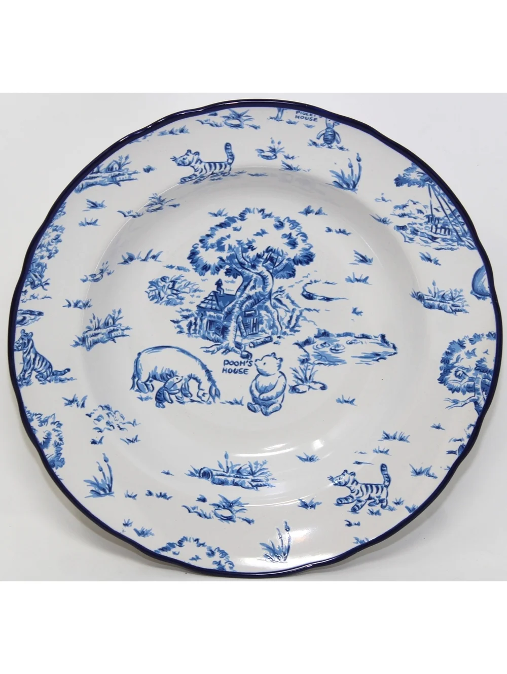 VTG Disney Winnie the Pooh Blue Toile Dinnerware Soup Bowl 4 Piece Set Stoneware